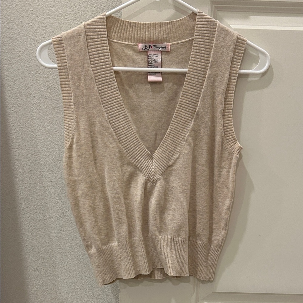 Beige Sleeveless Knit Sweater Vest